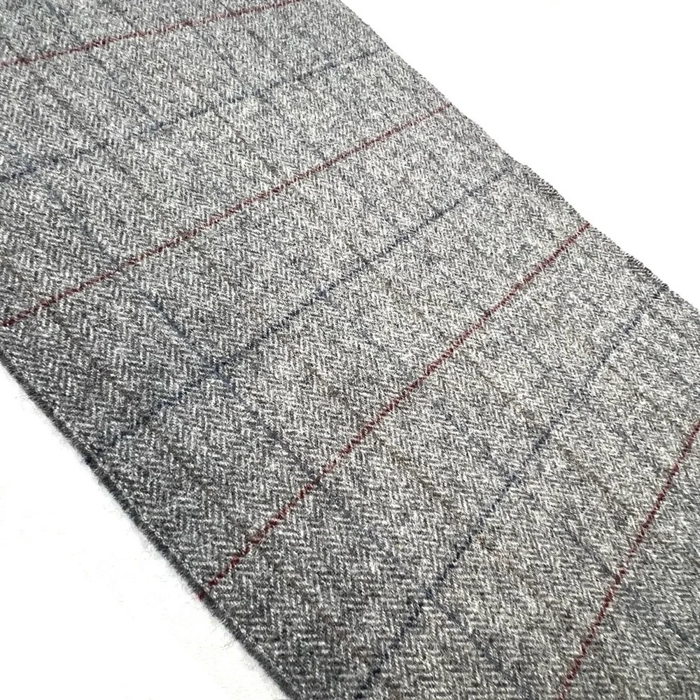 Linea Emmeti Fine Merino Wool Scarf Herringbone Gray Windowpane Navy Red New NWT